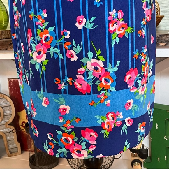 Karl Lagerfeld Paris Blue Floral Short Sleeve Striped Sheath Dress Women Size 10 - Picture 2 of 10